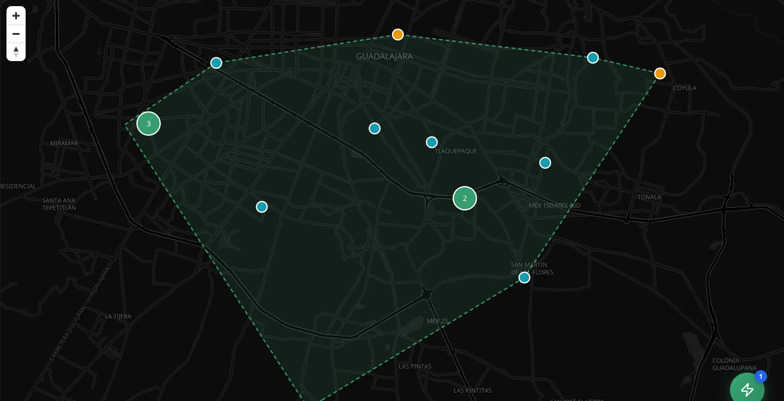 Mapa de prospectos de Sales Forge con empresas en Guadalajara y Tlaquepaque